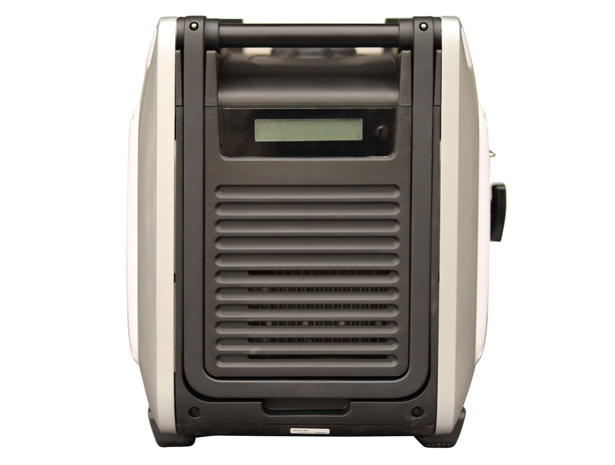 Portable generator with a digital display on a white background