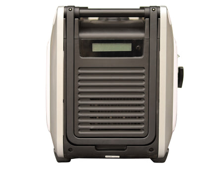 Portable generator with a digital display on a white background