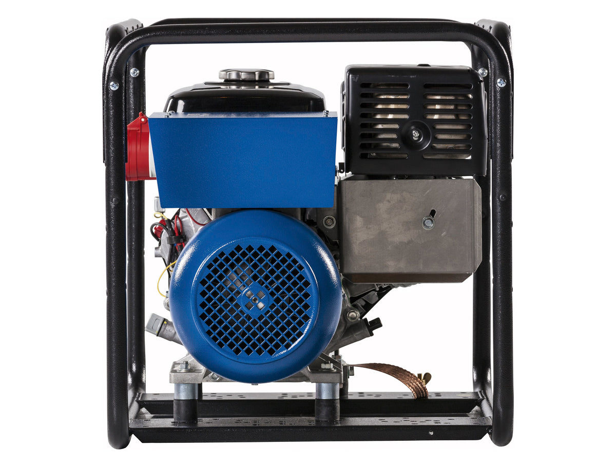 Blue and black engine generator on a white background