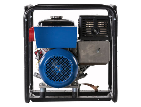 Blue and black engine generator on a white background