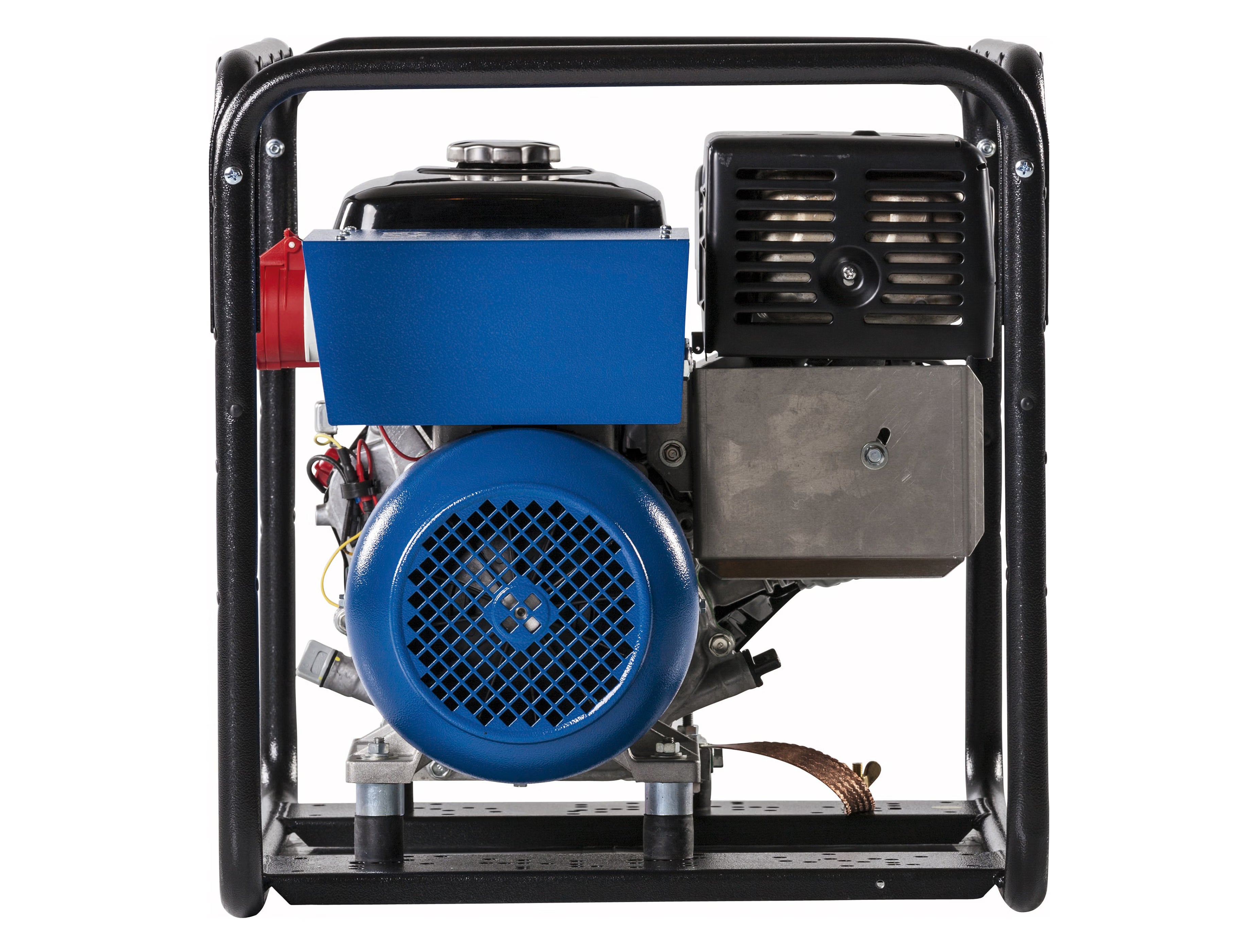 Blue and black engine generator on a white background