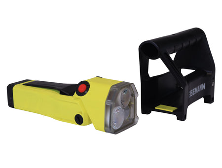 Yellow hand light with detached grip and EISEMANN branding on white background